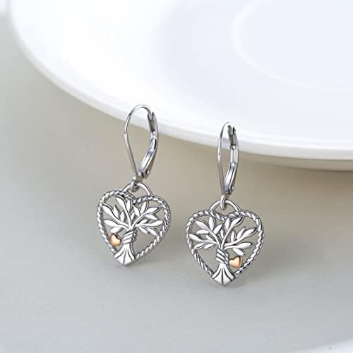 Tree of Life Earrings 925 Sterling Silver Hypoallergenic Earrings Love Heart Earrings Family Tree Jewellery Gifts for Women Girls