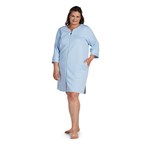 Miss Elaine Robe - Women's Short Robe, Soft Quilted Knit, Full Zip With Long Sleeves, Sleepwear And Loungewear (Small, Misty Blue) #TOP2