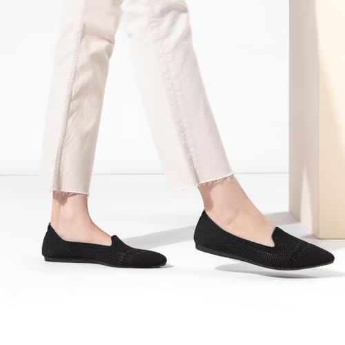 Image of Frank Mully Women's Casual Loafer Flats Slip On Loafer Shoes Comfortable Knit Flat Shoes Classics Pointy Toe Loafer Flats,for Work,Travel
