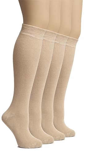 Image of Hugh Ugoli Women's Rayon Derived from Bamboo Knee High Socks Comfort Seam Long Dress Socks, Shoe Size 5-8 /8-11, 4 Pairs