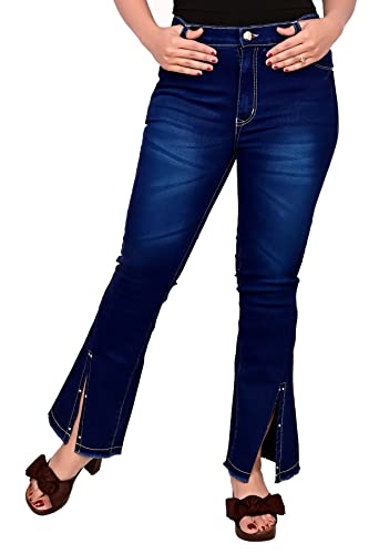 Image of Bell Bottoms Designer Bottom Slit and Distressed Hem Vintage Collection Jeans for Women Stretchable for Optimum Comfort