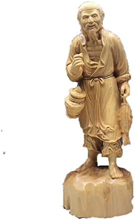 Mascot Wooden Crafts Wood Carving Art Wood Decoration Artwork 黄杨木姜太公钓鱼 愿者上钩木雕雕刻件 单人物高度21-8-6cm高(黄杨木姜太公)