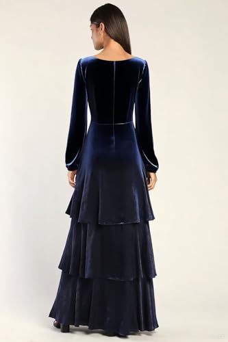 Clothfun Women's Long Sleeve Velvet Bridesmaid Dresses 2025 Tiered V Neck Corset Formal Dress CY2842