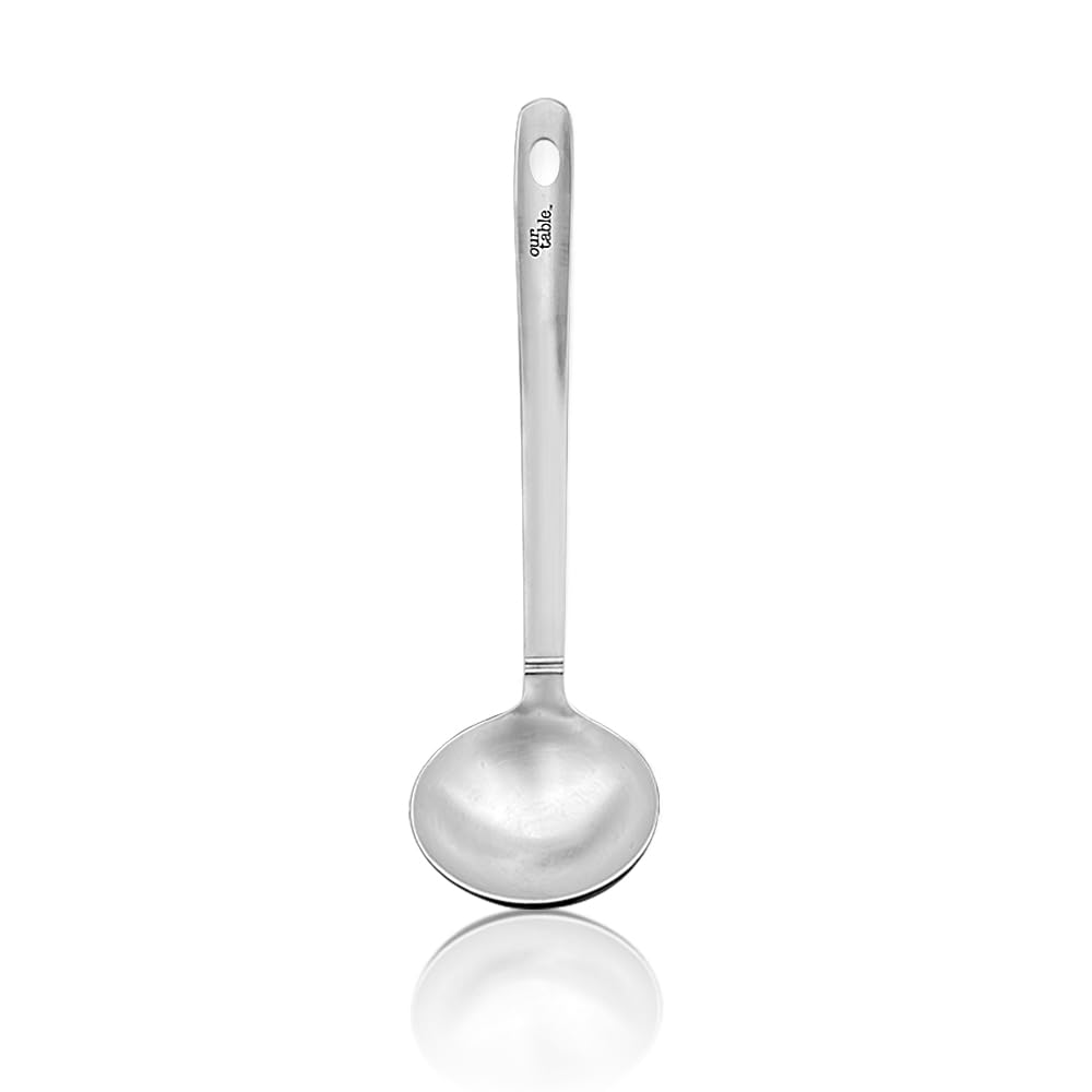 Cucharón de cocina de acero inoxidable, cucharón de cocina resistente de una sola pieza, cucharones para servir sopa y estofado