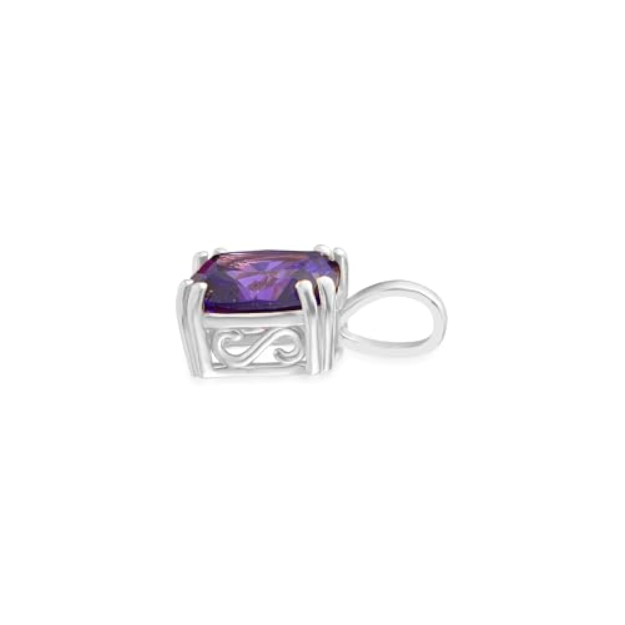 Women's 925 Sterling Silver Purple CZ Flower Pendant Necklace