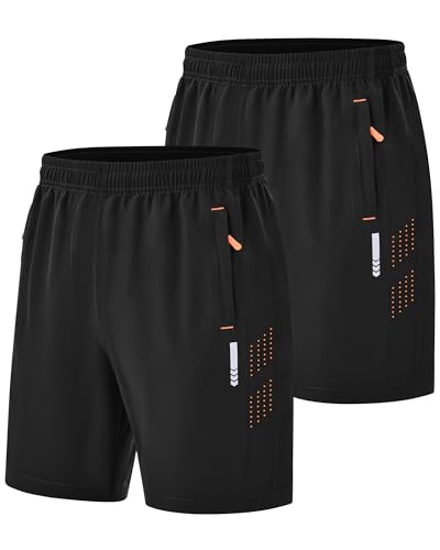 Zoofly Herren Sporthose Kurze Atmungsaktive Schwarz 2er Pack Laufhose Fitness Hosen Elastischer Taille Schnelltrocknend Männer Basketball Gym Training Shorts mit Taschen M