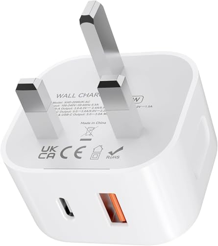 USB C Plug, 20W USB C and USB Wall Charger, Dual Port Fast Charging Type C Adapter Compatible with iPhone 15/15 Pro/15 Pro Max/14/14 Pro/13/13 Mini/12/12 Pro Max,iPad Etc