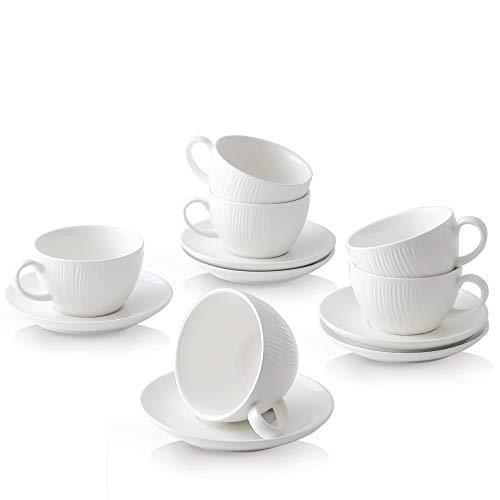 KOOV Latte Cup and Saucer, 10 oz Porcelain Cappuccino Cups and Saucers