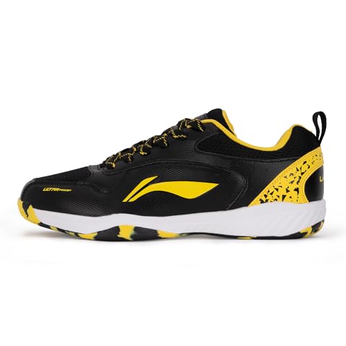 Image of Li-Ning Ultra Power Non-Marking Badminton Shoe|Indoor Sports|Stability Heel, Prototypical Sole, Lightweight Shoe (Black /Yellow,UK 1)