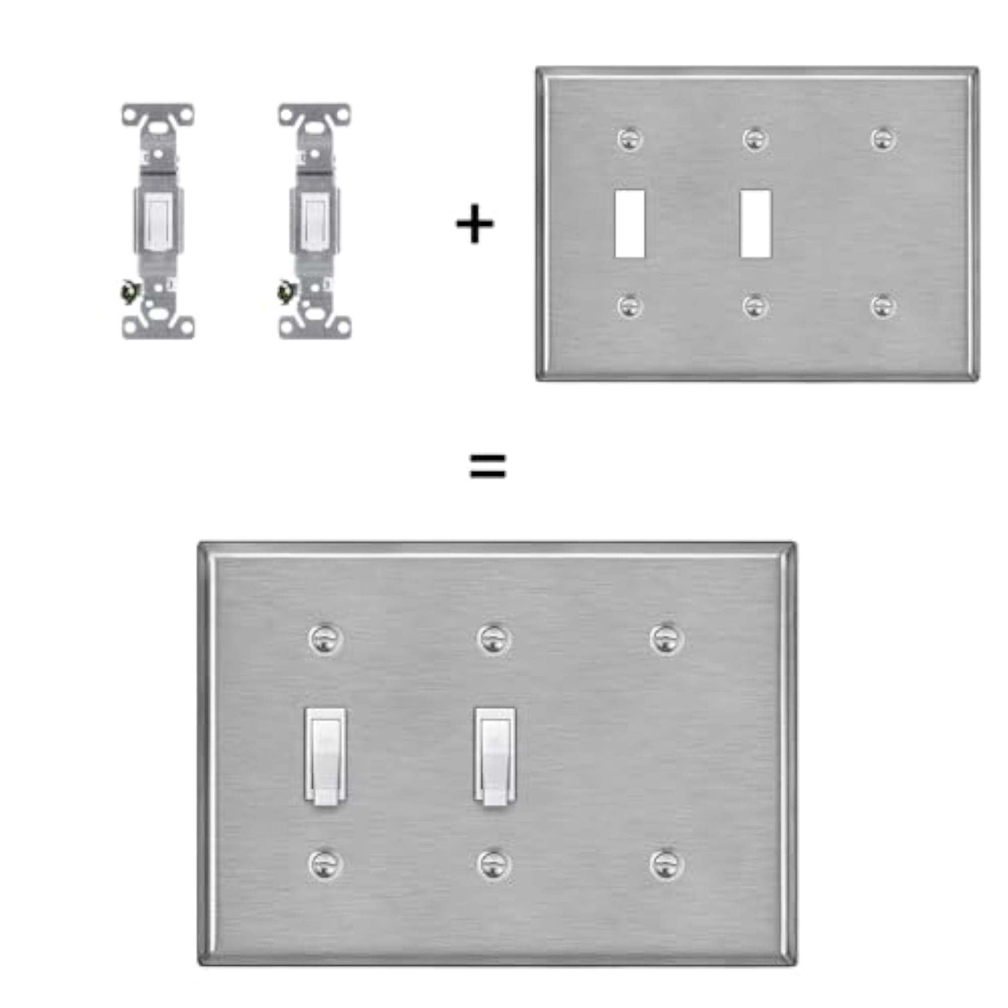 [2 Pack] 3-Gang Combination Metal Wall Plate