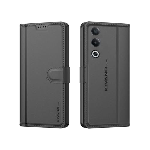 Image of KIVANO LUXE Compatible for Oppo K12x 5G / Oppo A3 Pro 5G Luxury Handmade Leather Magnetic Flip Folio Case | Card Holder & Kickstand | Slim Protective Cover | Unisex - Black