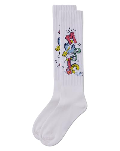 MeMoi Girls Ribbed Cotton Blend Graffiti Music Knee Sock3