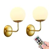 ANUOMY Wall Lights Battery Powered Wall Sconces Set of 2, Not Hardwired Globe Light Fixture, Battery