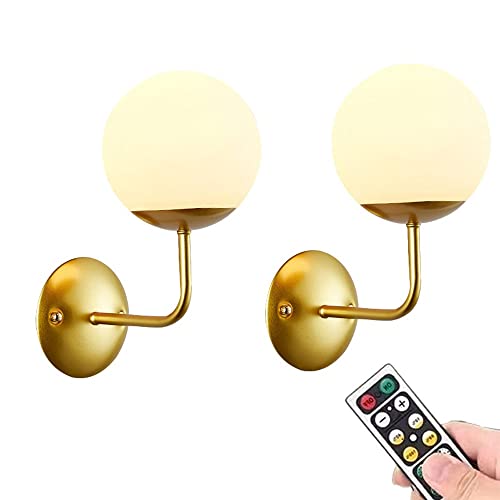 Anuomy Wall Lights Battery Powered Wall Sconces Set Of 2, Not Hardwired Globe Light Fixture, Battery Run Wall Lamp With Remote Dimmable- Wireless, For Living Room, Bedroom, Hallway, Stairs, Study, Far #TOP6