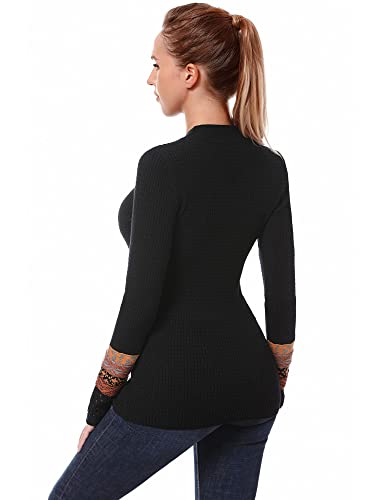 AmélieBoutik Women Crew Neck Long Sleeve Fair Isle Eyelet Cuff Pullover Sweater3