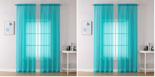 Image of OVZME Turquoise Sheer Curtains 2 Panel Sets 84 inch Inch Length - Transparent Light Weight Soft Window Panels for Study Room /Living Room /Bedroom, Per Panel W42 X L84 inches, 1 Pair (Pack of 2)