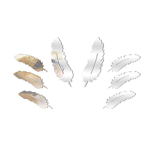Fenteer Stickers Muraux Miroirs Décoratifs Plume Miroir Autocollant 3D Acrylique Deco Mural Amovible pour Salon Chambre Maison - Argent