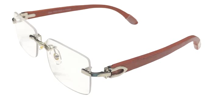 Image of RSINC Rimless frame /eyeglass /Spectacle Optical, Prescription For Men And Women Modern Unisex Business Collage Fashion, School, Ladies, Sports, Silver - Brown Wood Cart 8101016