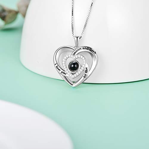 925 Sterling Silver I Love You 100 Languages Necklace I Love You Forever Infinity Heart Mom Sunflower Projection Pendant Necklace for Women Mother's Day Gift3