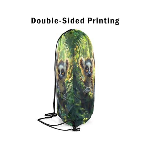 Erosebridal Sport Gym 3D Woodland Animal Draw String Back Bag,Jungle Raccoon Drawstring Backpack for Swim Yoga Camping Traveling,Lovely Wildlife String Backpack,Palm Plants Drawstring Bags,13x15.74