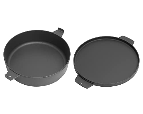 WELL GRILL Duo Dutch Oven Zubehör Set für Weber 47cm & 57cm Kettle Holzkohlegrill, 2 in 1 Gusseisen Schmortopf Pfanne für Weber BBQ Gourmet System und meiste Gasgrill, 7,25 l, Schwarz