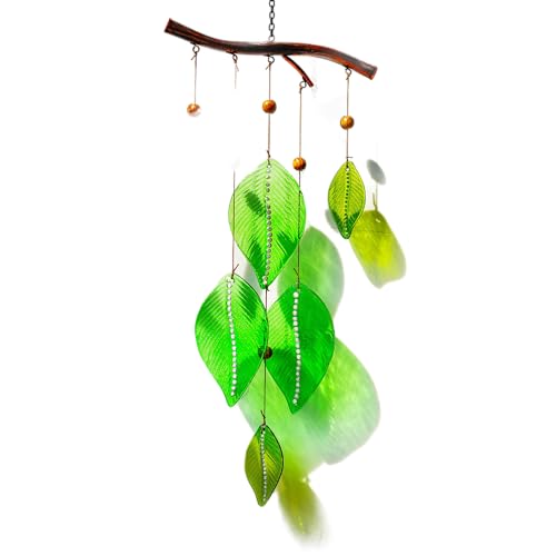 Glass Wind Chimes With Green Leaves