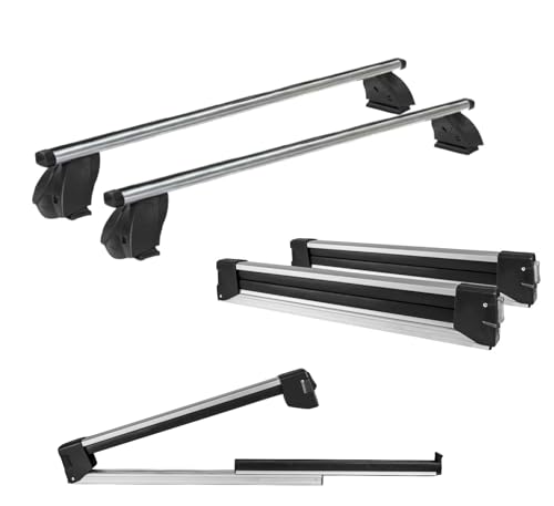 Dachträger aus Aluminium + verschiebbarer Skiträger für 6 Paar Ski oder 4 Snowboards für Volkswagen Golf VI (5K) 5 Türen von 2008 bis 2012 mit Standarddach