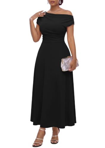 FANDEE Women's Formal Dress-Off Shoulder Bodycon A Line Maxi with Pockets