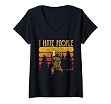 donna vintage i hate people - bear camping hiking lovers gift maglietta con collo a v