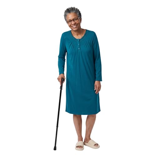 Silverts Women’s Adaptive Clothing Open Back Gown, Assisted Dressing Nightgown for Elderly, Nursing Home & Recovery Wear - Ocean SMA