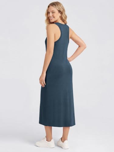 Image of ODODOS Modal Soft Front Split Midi Dress for Women, V Neck Sleeveless Casual Summer Tank Dress, Deep Blue, X-Small