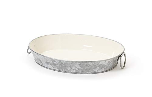G.E.T. Enterprises GT-108-GG/IV 10" x 8" Oval Galvanized Tray with Ivory Interior, Galvanized Gray with Ivory Interior