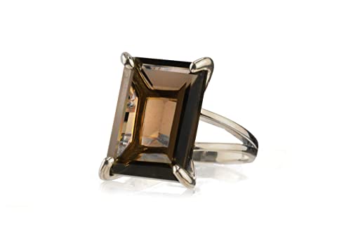 Anemone Jewelry Smoky Quartz Ring - Emerald Cut Gem Rings For Women - Vibrant Crystal Rings, Statement Rings, Fashion Rings, Birthstone Rings - Handmade Jewelry For Women #TOP5