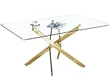Goderfuu Glass Dining Table for 6 People - 63 inch Luxury Modern Dining Room Table with Gold Stainle