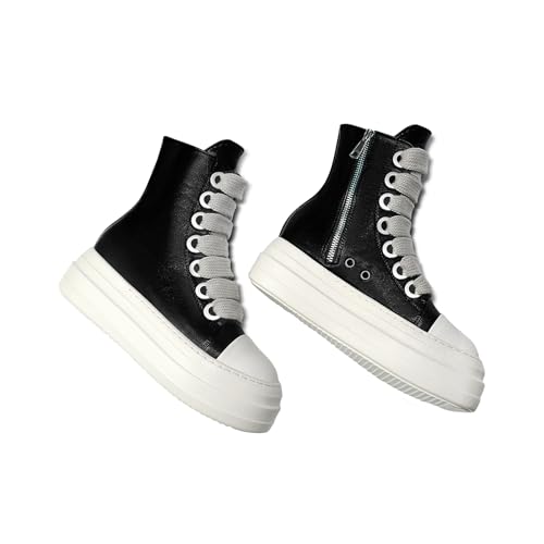 IMPREMEY Women's High Top Sneakers Lace Up PU Leather Shoes with Thick Soles and Zipper Rough Tape, Fashionable Walking Shoes4