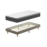 DEWINNER Ensemble Sommier et Matelas 90x190 cm, Lit Une Personne Complet avec Sommier Tapissier et Matelas Ressorts Ensachés 90x190x30, Confort, Respirant (Matelas 90x190x30+Sommier) Brun