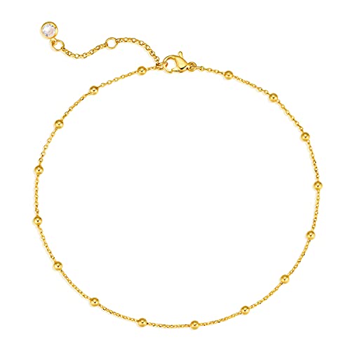 MEVECCO Anklet for Women Gold Ball Bead Chain Station 14K Gold Plated Dainty Boho Beach Summer Simple Foot Jewelry Ankle Bracelet