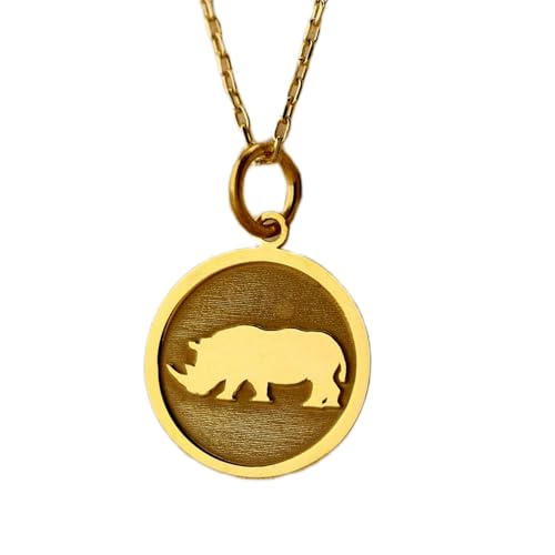 Collier rhinocéros en argent plaqué or une pièce gravée d'exception