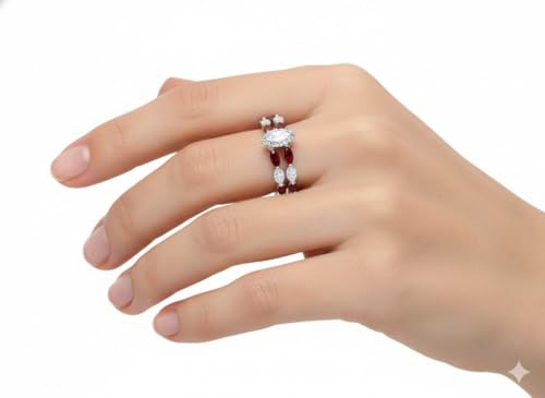 Image of 55Carat Choose Your Gemstone Single Prong Marquise Diamond CZ Ring and Band Sterling Silver Marquise Shape Wedding Ring Sets Matching Jewelry Wedding Jewelry Easy to Wear Gifts US Size 4 to 12
