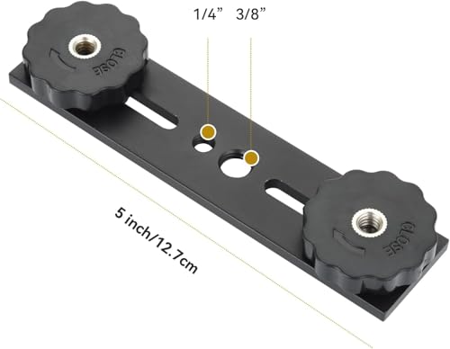 UTEBIT Dual Blitzhalterung 5 Zoll, Aluminium Blitzschiene mit 1/4 und 3/8 Schraube Kamera Flash Bracket mit Doppel Blitzschuh für DSLR Kamera, LED Licht, Mikrofon, Stativ Zubehör