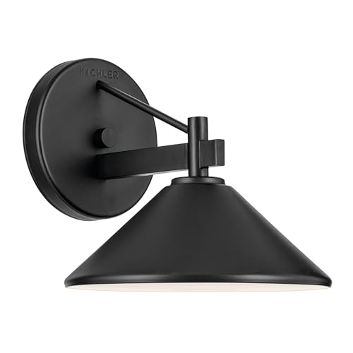 Kichler Ripley 8" 1-Light Outdoor Wall Light in Black for Exterior Doors, Garage, Porch, and Patio Walls, Dark-Sky Compliant((8" x 7.5"), 49059BKT