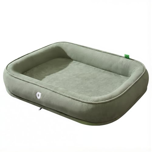 Perber 犬 ベッド 犬用ベッド 洗える 防水 滑り止め付き 枕付き 高反発クッション 小型犬 中型犬 ペット用クッション (薄緑, 60Lx48Wx14H)