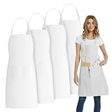 Delantales 4 Piezas, Mandiles de Cocina Mujer Impermeable con Bolsillos Dobles Ampliados, Mandil Parrillero Hombre para...
