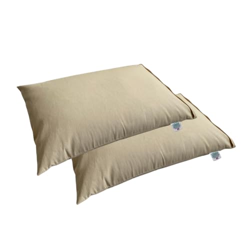 Brow Farm Set of 2 Buckwheat Hull Pillows – Standard UK Size (60×44×12 cm) | Adjustable Loft | 100% Cotton Zip Covers | Natural, Breathable Support Pillows for Neck & Shoulder Comfort