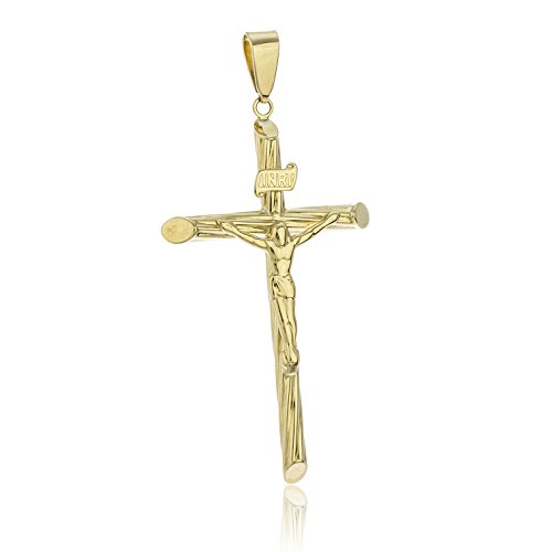 10K Yellow Gold Large Cross with Jesus Piece Pendant.