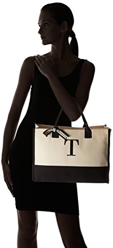 Mud Pie Classic Black And White Initial Canvas Tote Bags (T), 100% Cotton, 17" X 19" X 2" #TOP6
