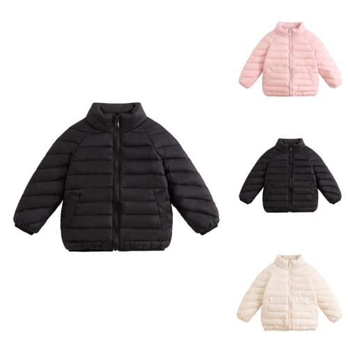 Abrigo acolchado de invierno para niños y niñas, chaqueta acolchada cálida con cuello alto falso, cremallera, ligera, cortavientos, lisa, plegable, para la escuela y deportes, Negro, 5-6 años