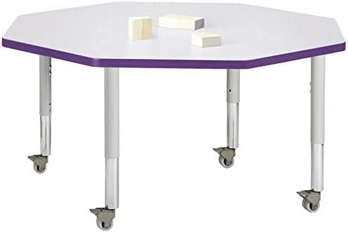 Jonti-Craft Berries 6428JCM003 Octagon Activity Table, M-Height (20"-31" Adjustable Height, Mobile), 48" x 48", Gray/Blue/Gray