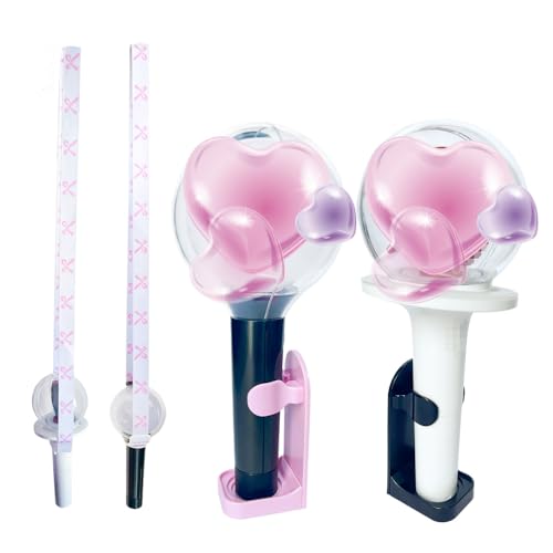 PALM LASHES K-pop Light Stick Stand & Adjustable Strap Set – Portable Light Stick Display Holder & Shoulder Strap with Cute Bow Design – for Concerts, Events, and Fan Collections