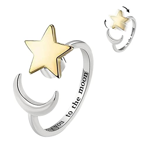 YuiteTom Anillos de ansiedad en plata de ley para mujer, anillo ajustable girasol con circonita, anillos flor luna estrella Filador regalo para mujer chica Cover
